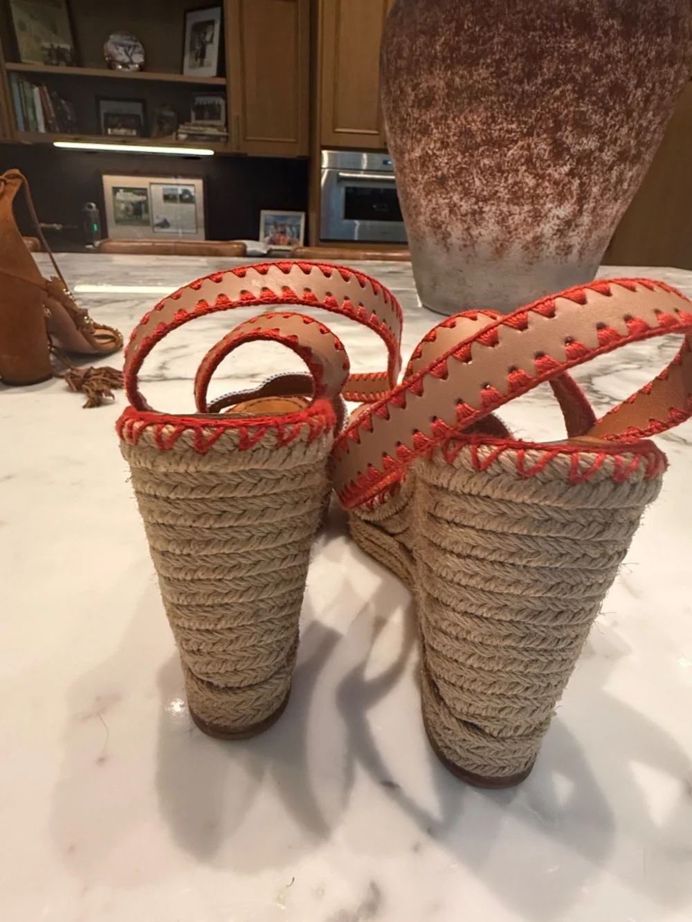 Valentino Leather Whipstitch Trim Espadrilles 8.5